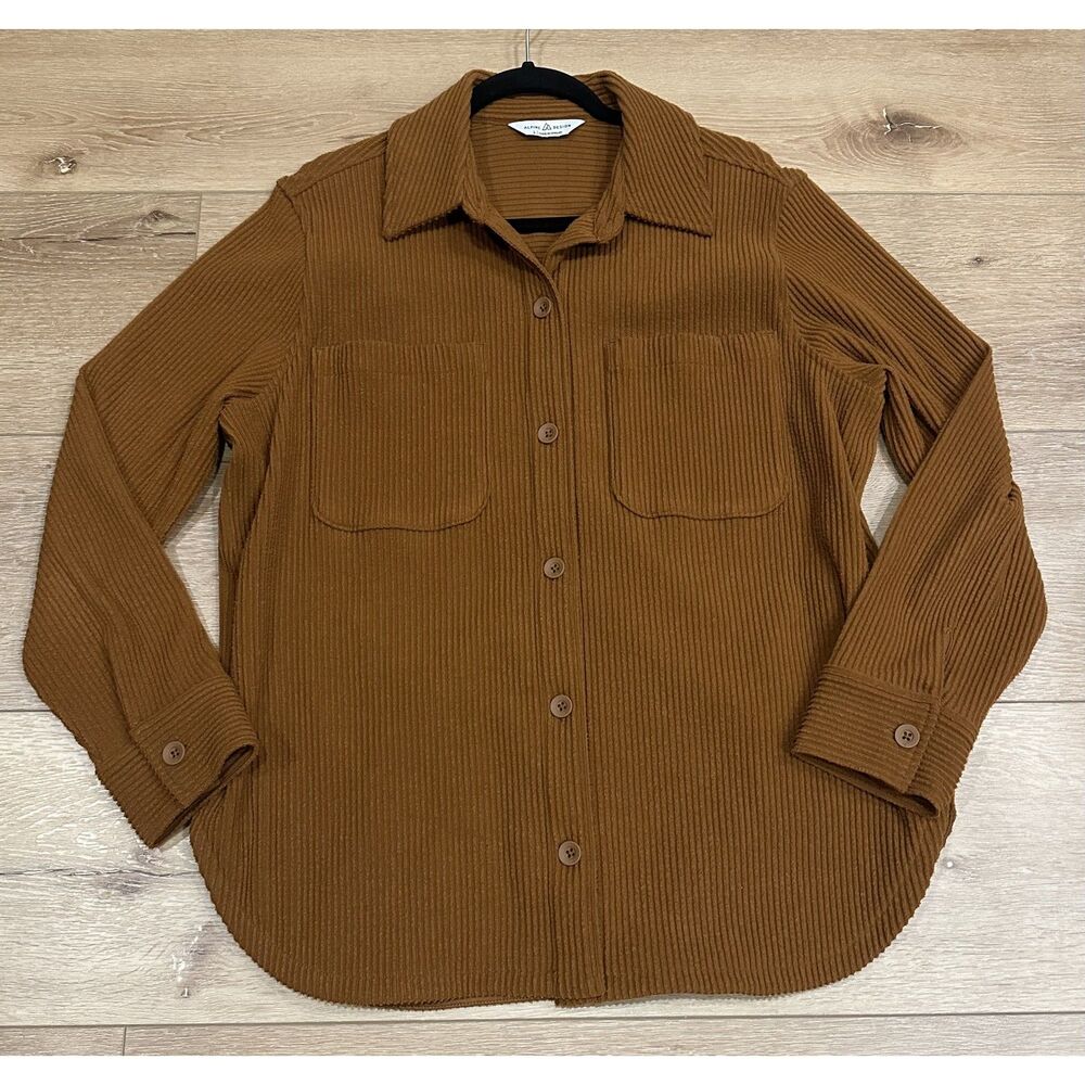Alpine Design Women's Button Up Heavyweight Ribbed Stretch Shirt Brown L EUC